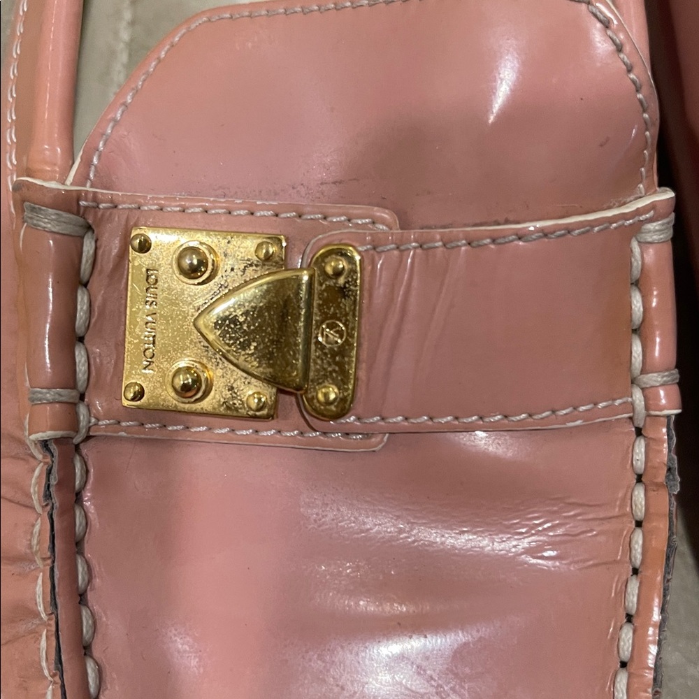 Louis Vuitton Pink Patent Leather Loafers with Gold Hardware - Picture 6 of 8